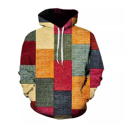 Men's 3D Plaid Print Long-Sleeve Hooded Sweatshirt