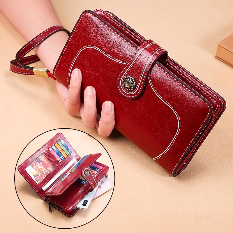 Genuine Leather RFID Women's Long Wallet with Wax Finish