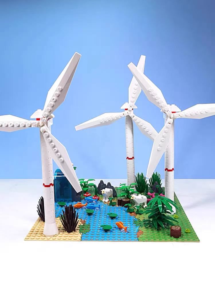 Hochwertige Bausteine Windmühlen-Szene Montage Windkrafterzeugung Modell Einheit Modell MOC Technische Bausteine