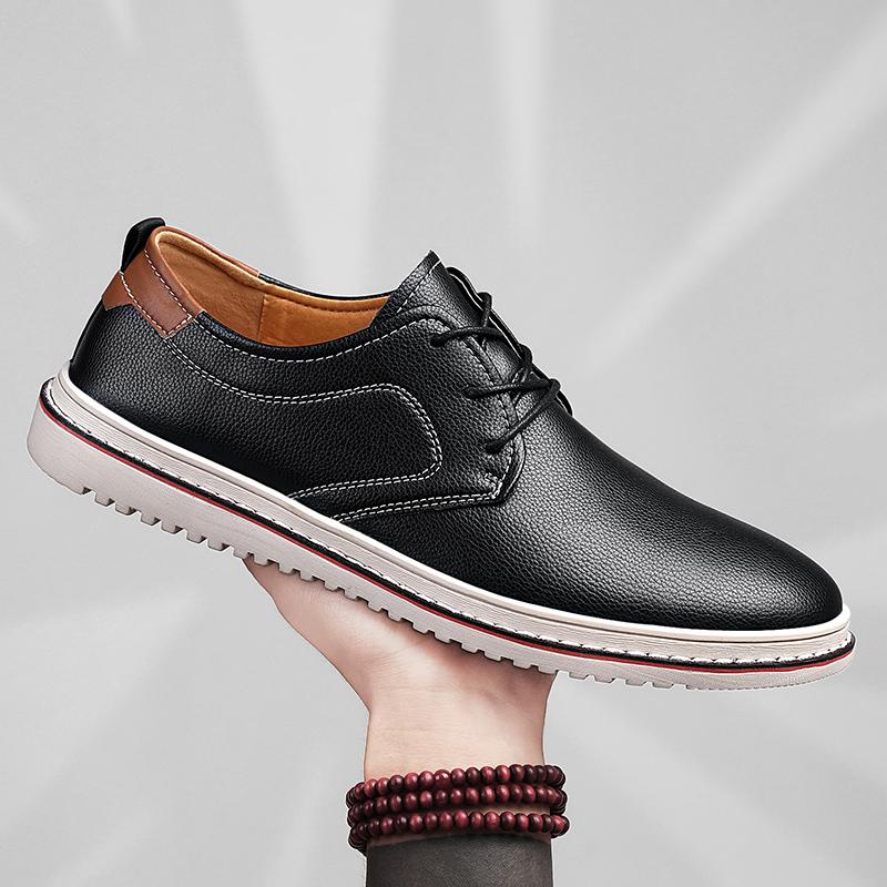 Fashion Men's casual non-slip leather classic business formal shoes Men's hotel leather shoes Large size 38-48 lace-up flat shoes