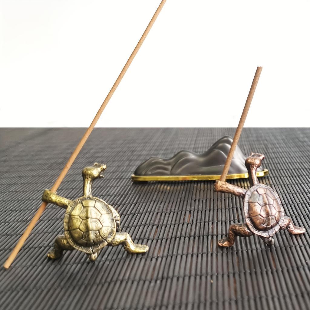 Messing Skilpadde Røkelsesbrenner Kung Fu Stil Dyr Skrivebordsornament Kreativ Hjemmedekor Retro Håndverk Meditasjon Aromaterapi Holder
