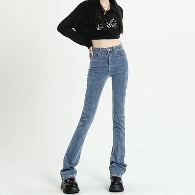 Jean rétro tendance micro-évasé pour femmes printemps et automne 2025 nouveau taille haute élastique coupe slim et pantalon fin