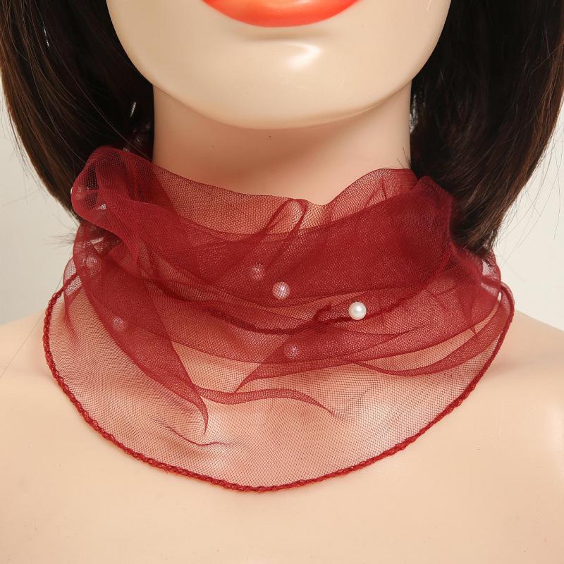 

Beaded Lace Neckwarmer Spring/Summer Mesh Neck Protector Sun-Shielding Silk Scarf One Size