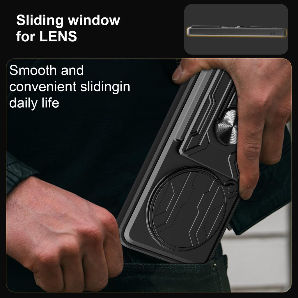 For Realme 14 Pro 5G Case PC+TPU Kickstand Phone Back Cover with Camera Slider