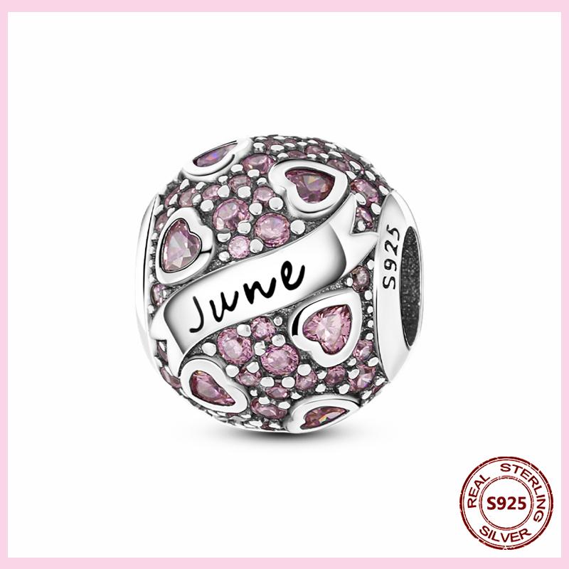 PAMELA 925 Silver Heart Birthstone Charm with Multi-color Zircon Flower Bead for Bracelet Best Gift
