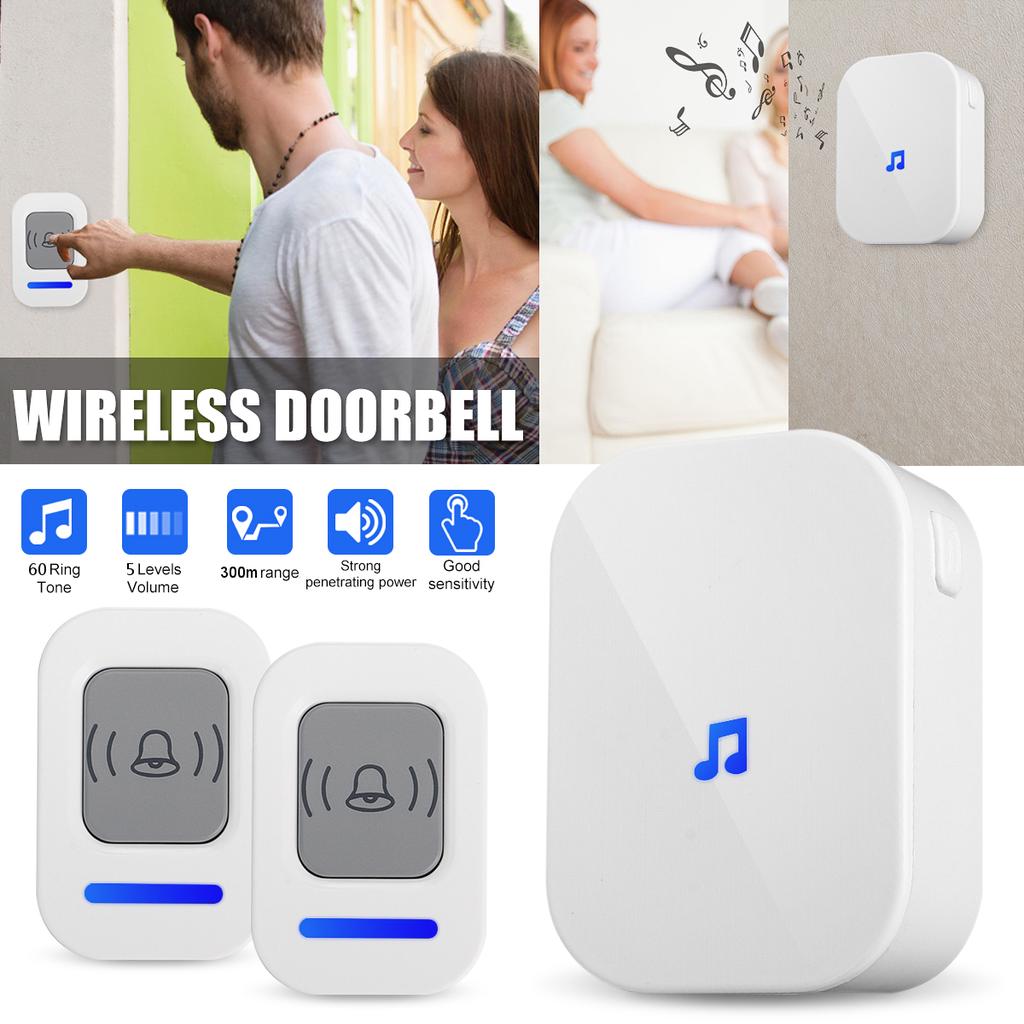 Wireless Doorbell 60 Songs Chime 50Hz 300M 100DB 5 Volume Door Bell 1/2