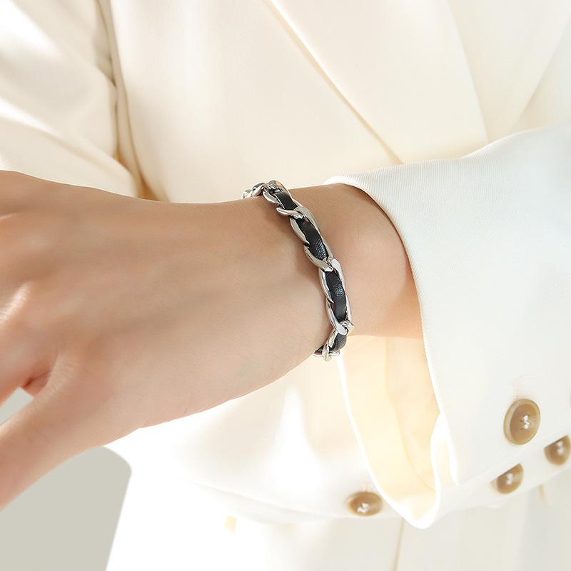 Trendy European & American Woven Leather Necklace & Punk Bracelet Jewelry Set