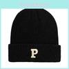 P Letter Warm Knitted Hat Solid Color Windproof Winter Cap Fashionable Gift