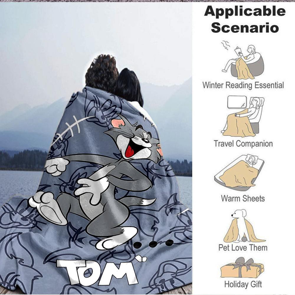 1pc Tom Jerry Flannel Throw Blanket - HD Printed Lightweight Soft Warm All-Season Blanket for Sofa, Bed, Travel090