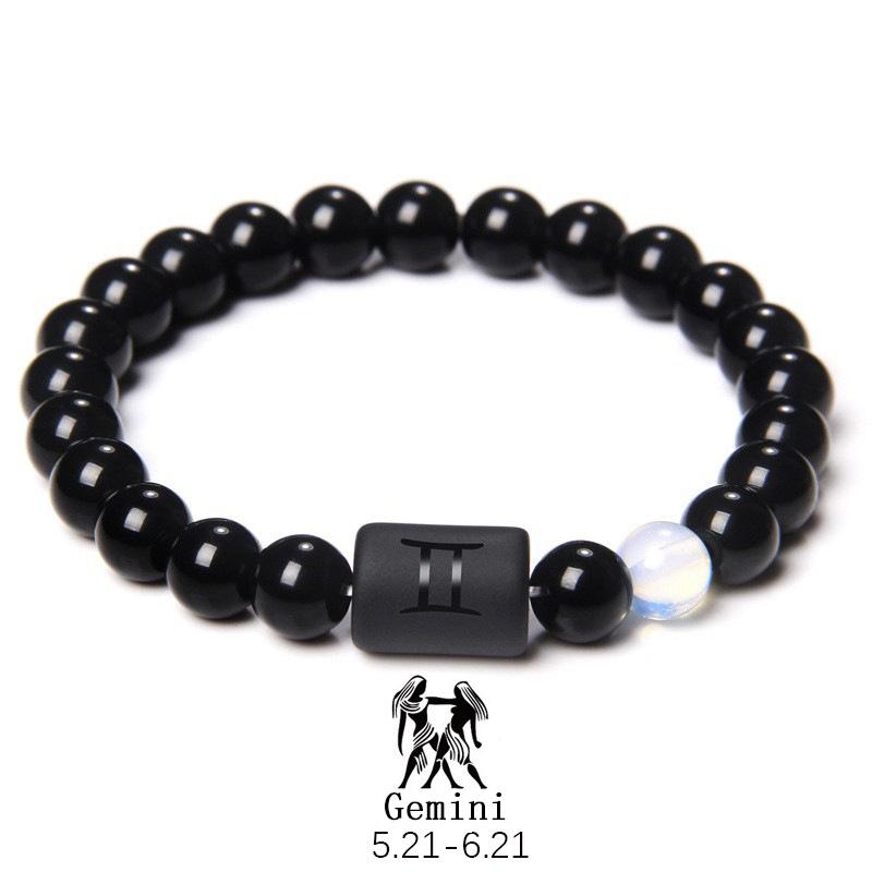 Fashion Jewelry Charm Unisex Black Stone Beads 12 Zodiac Signs Constelation Couple Bracelet