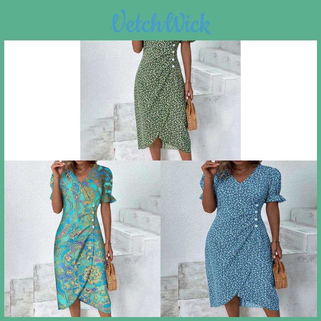 Geometric Pattern Short Sleeve Dress With 3d Digital Printing For Summer Casual Wear
