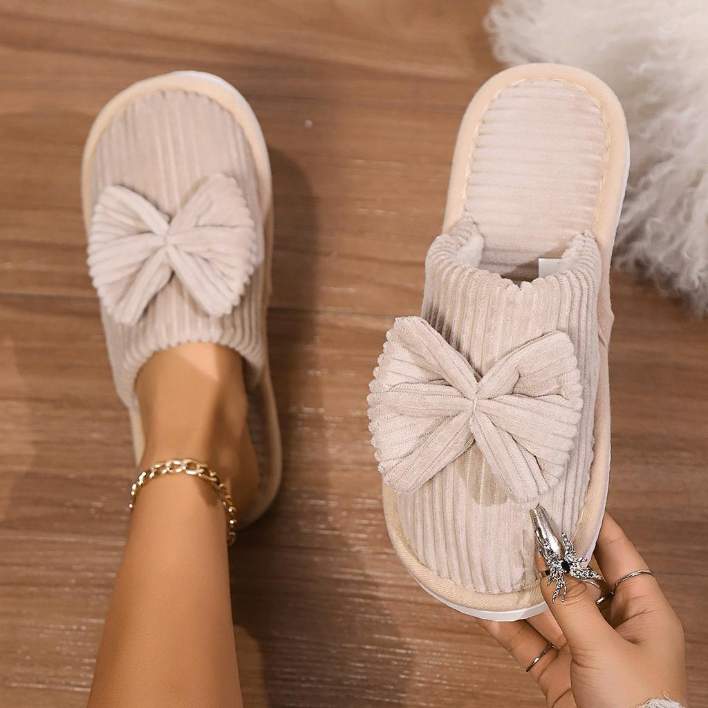 Fashion Women's Bow Slippers Fall Winter Indoor Bedroom Floor Lightweight and Comfortable&Soft Warm Slippers for Home