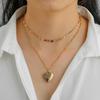 2 Pcs/set Women's Necklace Alloy Love Heart Shape Pendant Metal Color Diamond Clavicle Necklace