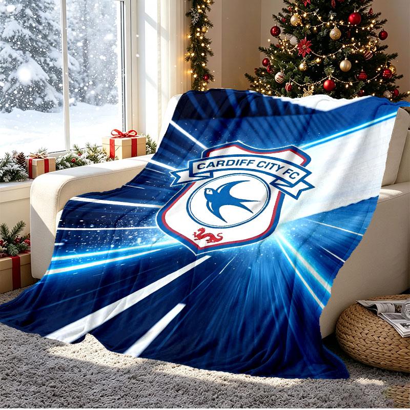 Cardiff City FC Pattern Blanket for Home Decoration, Bed, Sofa, Car Travel, Camping, Suitable for All Seasons, Birthday Christmas Gift