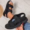 Comemore New Breathable Mesh Round Head Sandals for Women Casual Flat Bottom Roman Style Black Beach Sandalias Femmes
