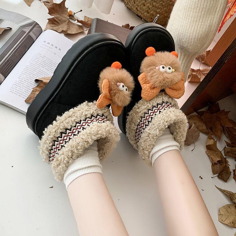 Cute cartoon comfortable snow boots women's season fashion versatile velvet warm short boots children