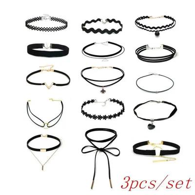 3 ks /set Náhrdelník Černá krajka Kůže Sametový proužek dámský Límec Šperky Doplňky na krk límec kol