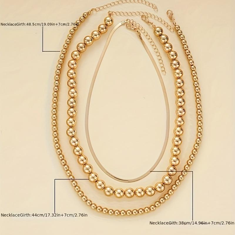 3PC Multilayer Flat Snake Chain Necklace Women Vintage Beads Golden Beaded Necklaces Girls Party Fashion Zircon