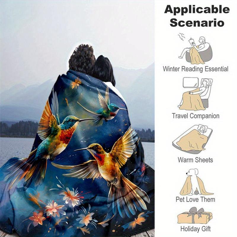1pc Whimsical Dance of Hummingbirds Blanket  Soft & Cozy, Perfect Gift ,Living Room, Travel, Camping, Car Blankets