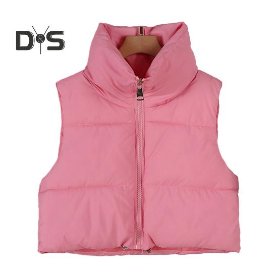 

Зимний женский жилет, пальто с воротником-стойкой, защита шеи, утолщенный мягкий жилет на молнии, кардиган без рукавов, однотонный женский пуховый жилет на шнурке S розовый
