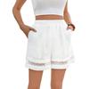 Women Elastic Waist Floral Embroidered Lace Hem Pocket Casual A Line Beach Shorts