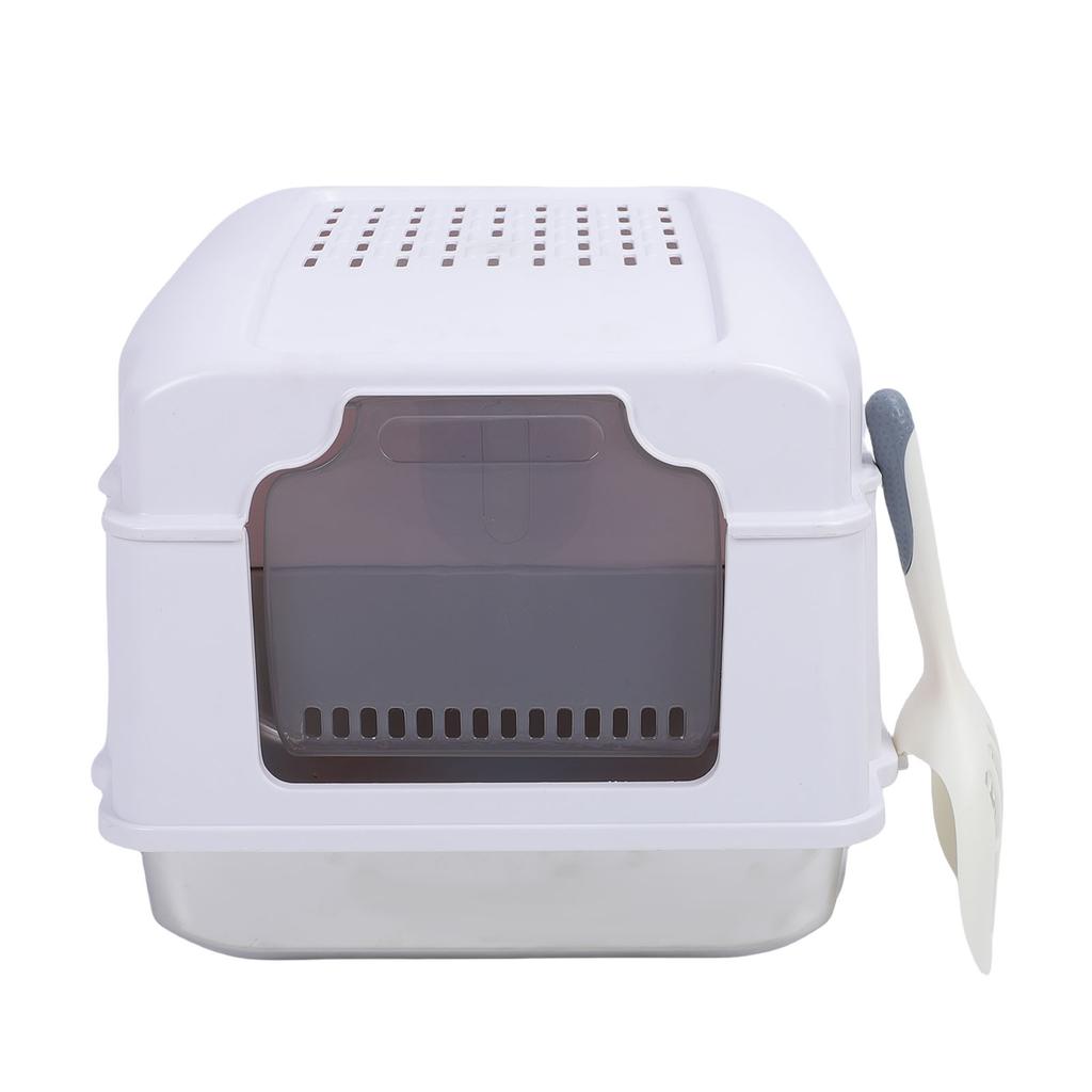 Enclosed Cat Litter Box with Lid Scoop Large Capacity Odor Control Stainless Steel Cat Toilet For Indoor Kitty