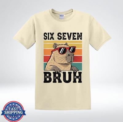 Six Seven Bruh Capybara Retro Vintage Sunglasses Funny Animal T-Shirt