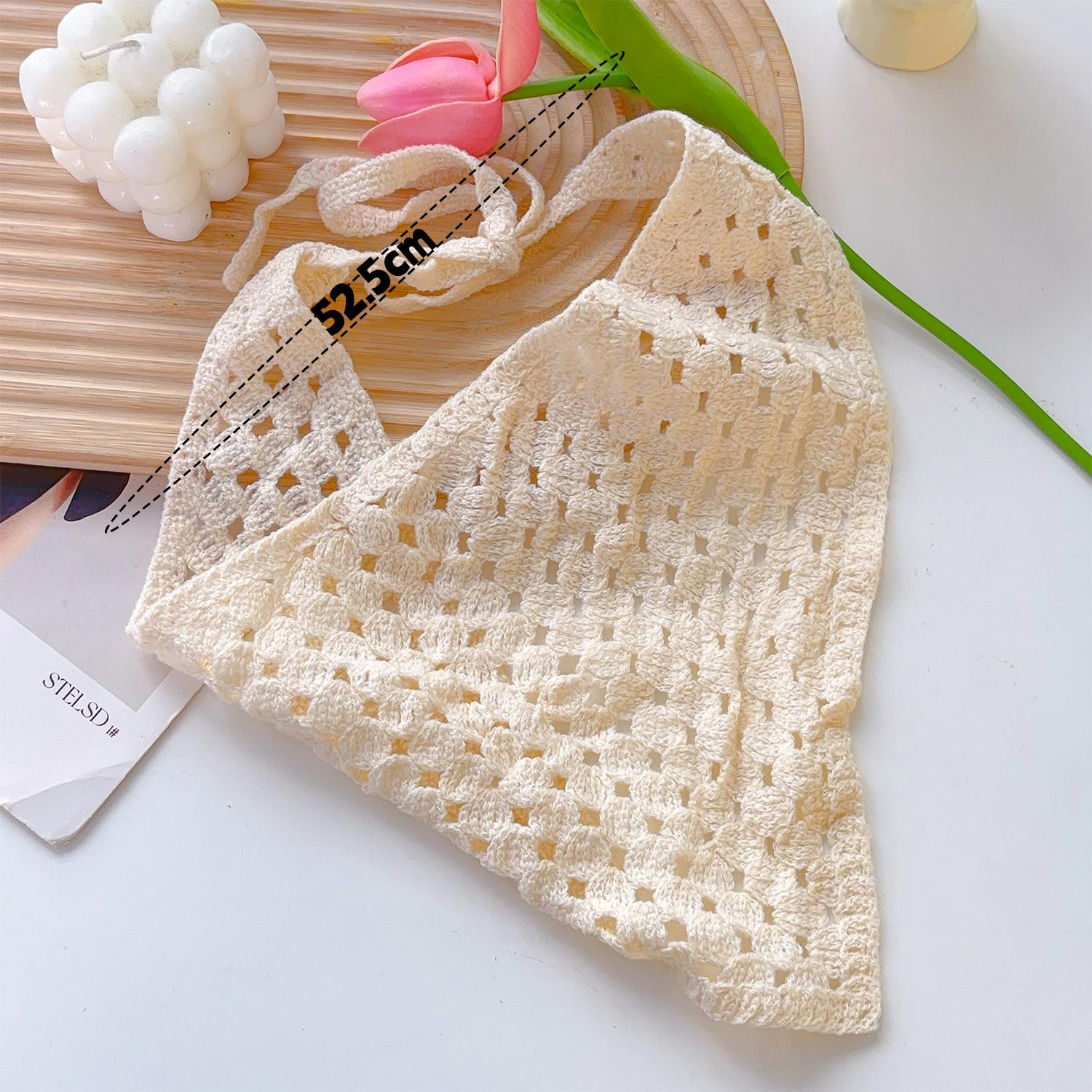 2026 Knitted Hollow Out Triangle Hair Scarf Headband Women Girls Knitted Flower Headbands Summer Travel Literary Photo Headwear