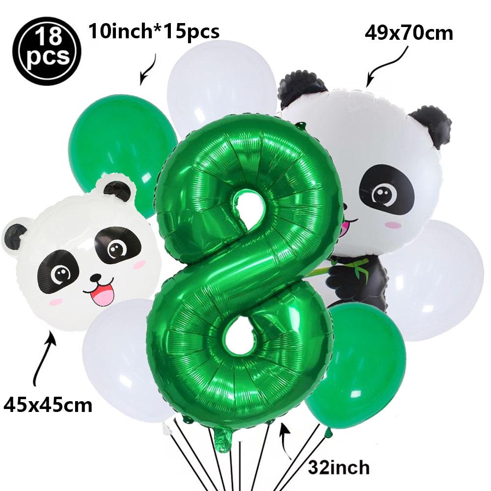 Cartoon Panda Animal Green 32inch Foil Number Balloon Set Children Birthday Party DIY Decoration Baby Shower Kids Animal Balloon