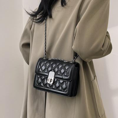 Pure Color Quilted Small Square Bag Single Shoulder Chain Bag Vintage Messenger Bag