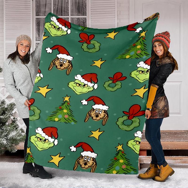 Grinch-Thema Bedruckte Decke Perfekt für Sofa Bett Reisen Außenbereich Maschinenwaschbar Gemütlich Langlebig