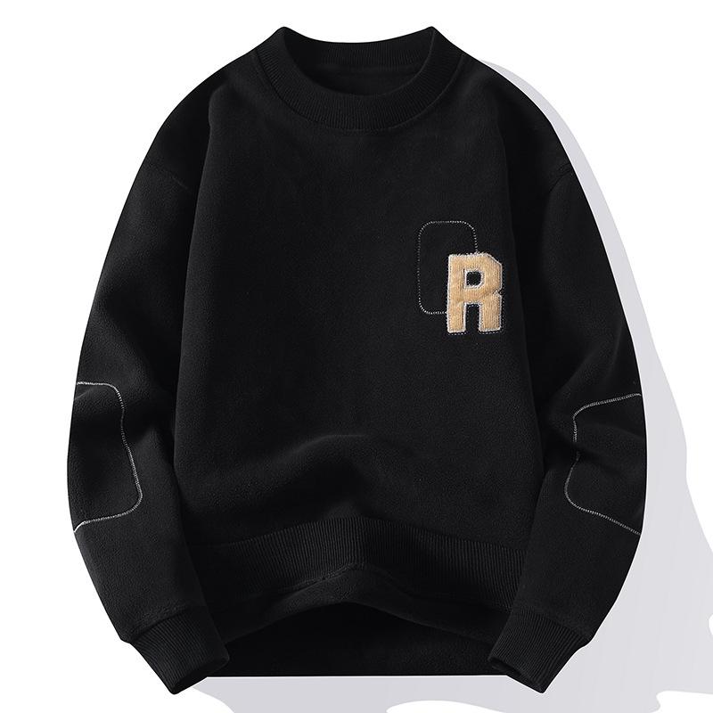 New Round Neck Sweatshirt for Men Loose Double-sided Velvet Plush Thickened Pullover Jacket