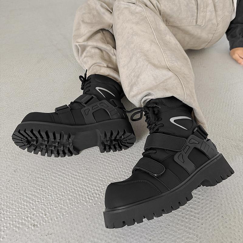 Niche autumn new Velcro Martin boots functional wind deconstruction high-top locomotive wind boots heightening boots