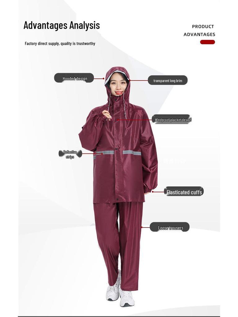 Men's & Women's Thickened Oxford Cloth Cycling Rain Suit: Black/Navy, Reflective & Wear-Resistant.