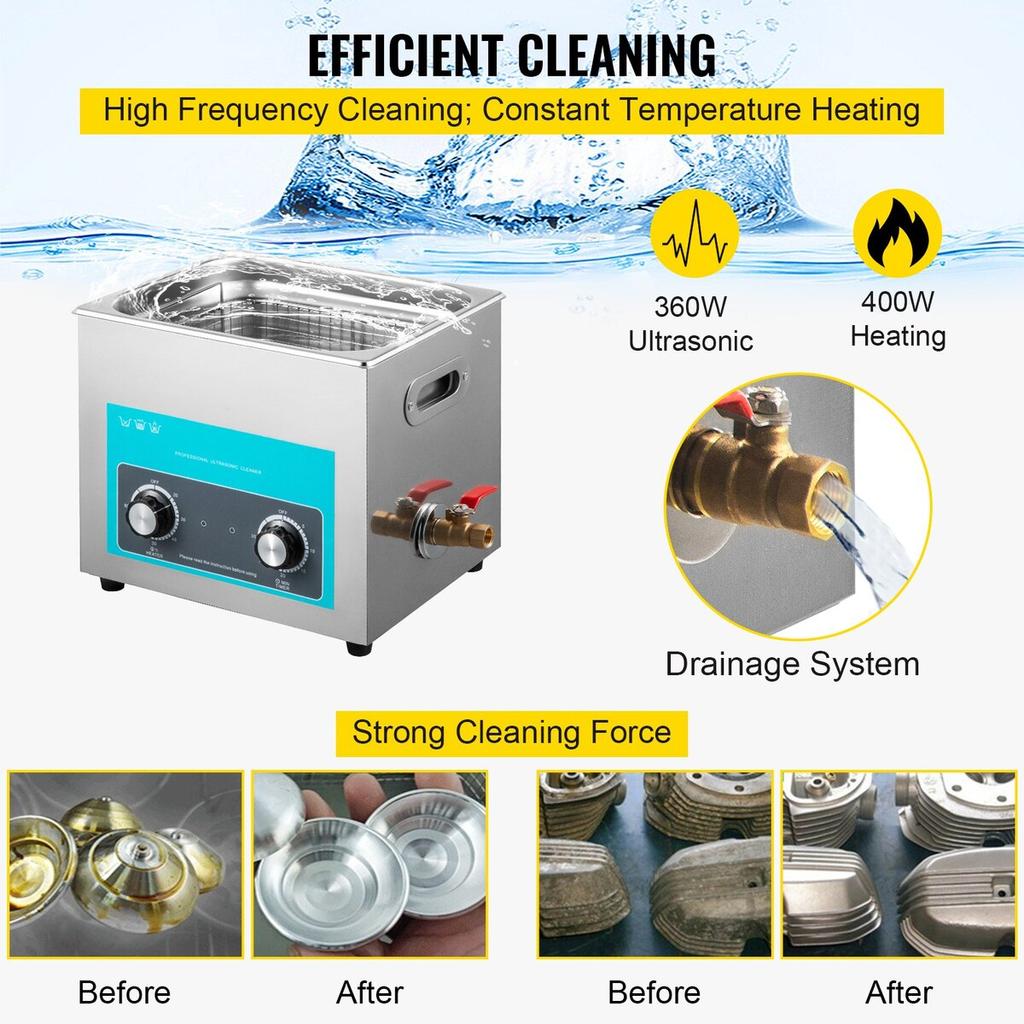 15L Ultrasonic Cleaner Jewelry Cleaner with Heater Timer for Jewelry Cleaning Knob Control Eyeglass Rings Dentures Music Instruments