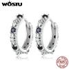 WOSTU Solid 925 Sterling Silver Black Zircon Onyx Hoop Earrings For Women Iris Flower Vintage Style Ear Clips Party Jewelry Gift