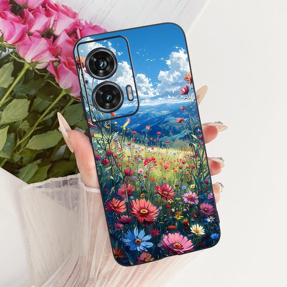 Hülle Für Motorola Edge 50 Fusion Cover XT2429-1 Beliebte Blume Weiche Schwarze Silikon Handyhüllen Für Motorola G96 5G MotoG96 Funda