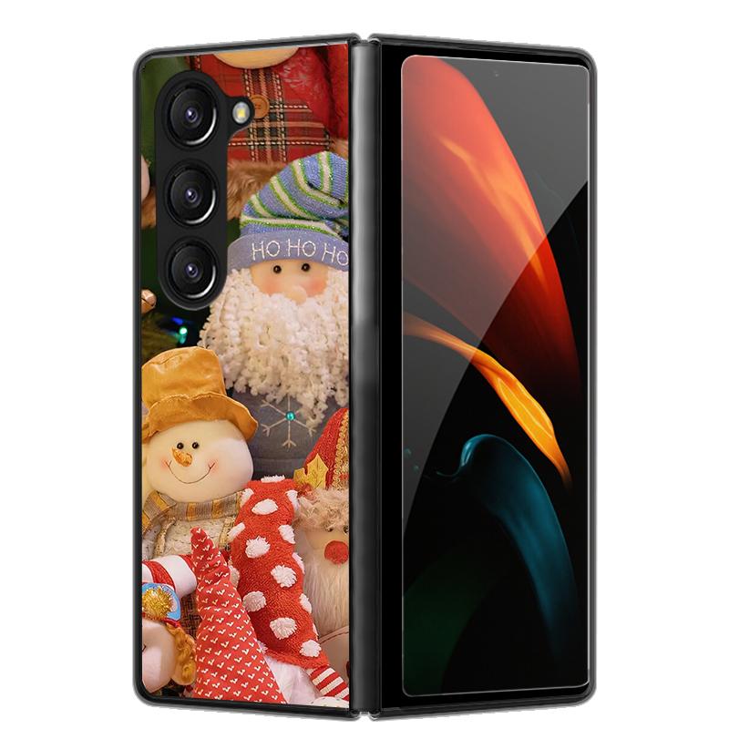 Christmas Case For Samsung Galaxy Z Fold 6 5 4 3 Cover Fold5 Fold4 Lovely Black Hard Plastic PC Cover For Galaxy Z Fold5 5G Case