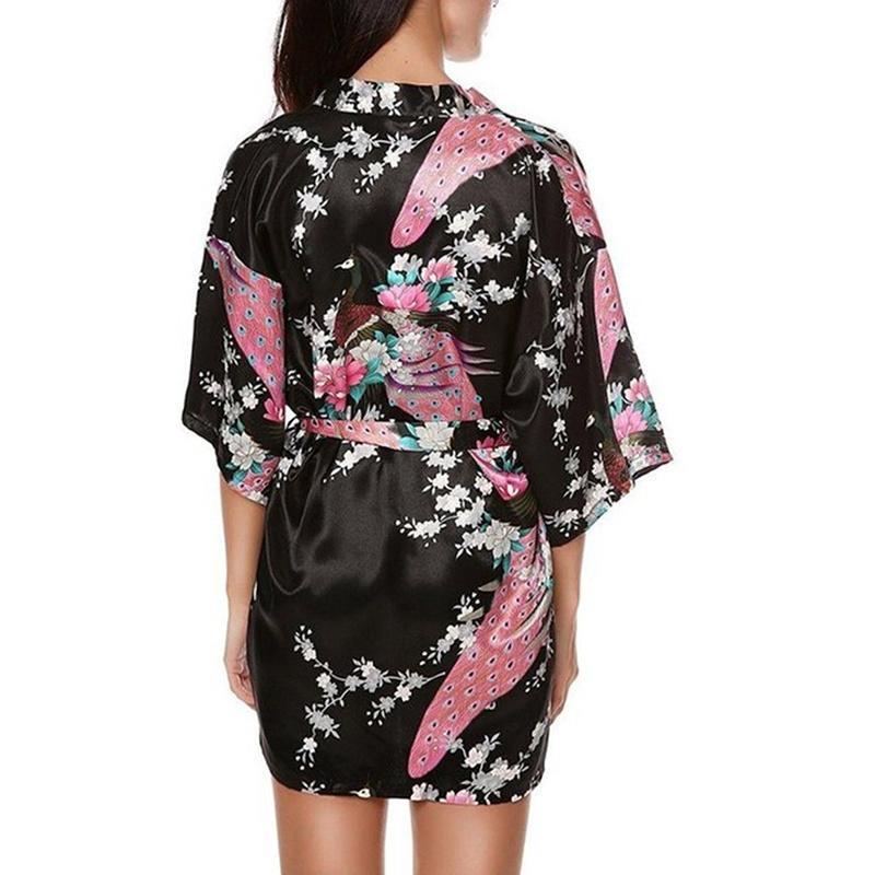 Buy Women Satin Japanese Peacock Kimono Nightgowns Half Sleeve