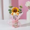 Teachers' Day Crochet Sunflower Bouquet with Eucalyptus Leaf Handmade Knitting Yarn Floral Decoration Home