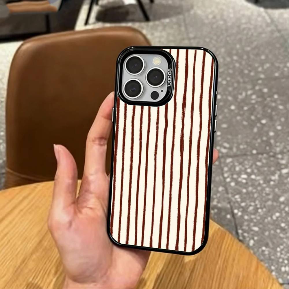 B-Burgundy White Stripe    Phone Case For iPhone17,16,15,14,13,12,11 Plus,Pro Max Colored Silver Plated Inside Cover