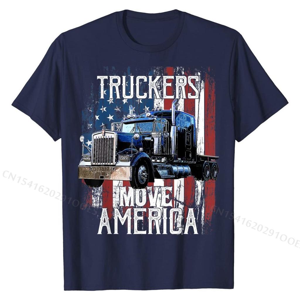 Trucker American Flag Truck Driver Shirt Truck Driver Gift T-Shirt Funny Men T Shirt Cotton Tops Tees Custom