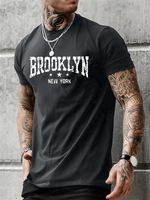 Herren reiner Baumwoll Sommer lässig locker Brooklyn New York Buchstabe bedruckt bequem Rundhals Kurzarm T-Shirt Oberteil