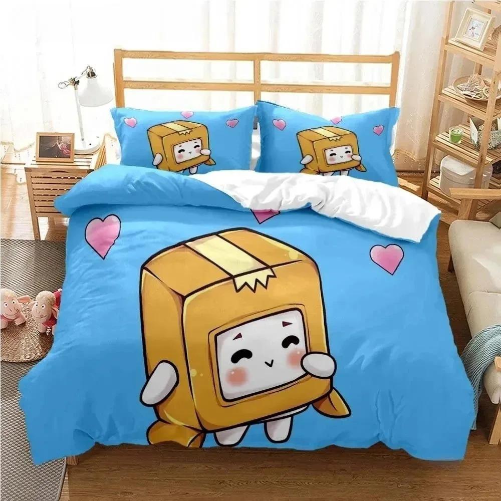 2/3 pièces Housse de couette et taie d'oreiller L-Lankybox Mignon, Ensemble de literie pour la maison, Décoration de chambre, Cadeaux pour garçons et filles 100×135cm