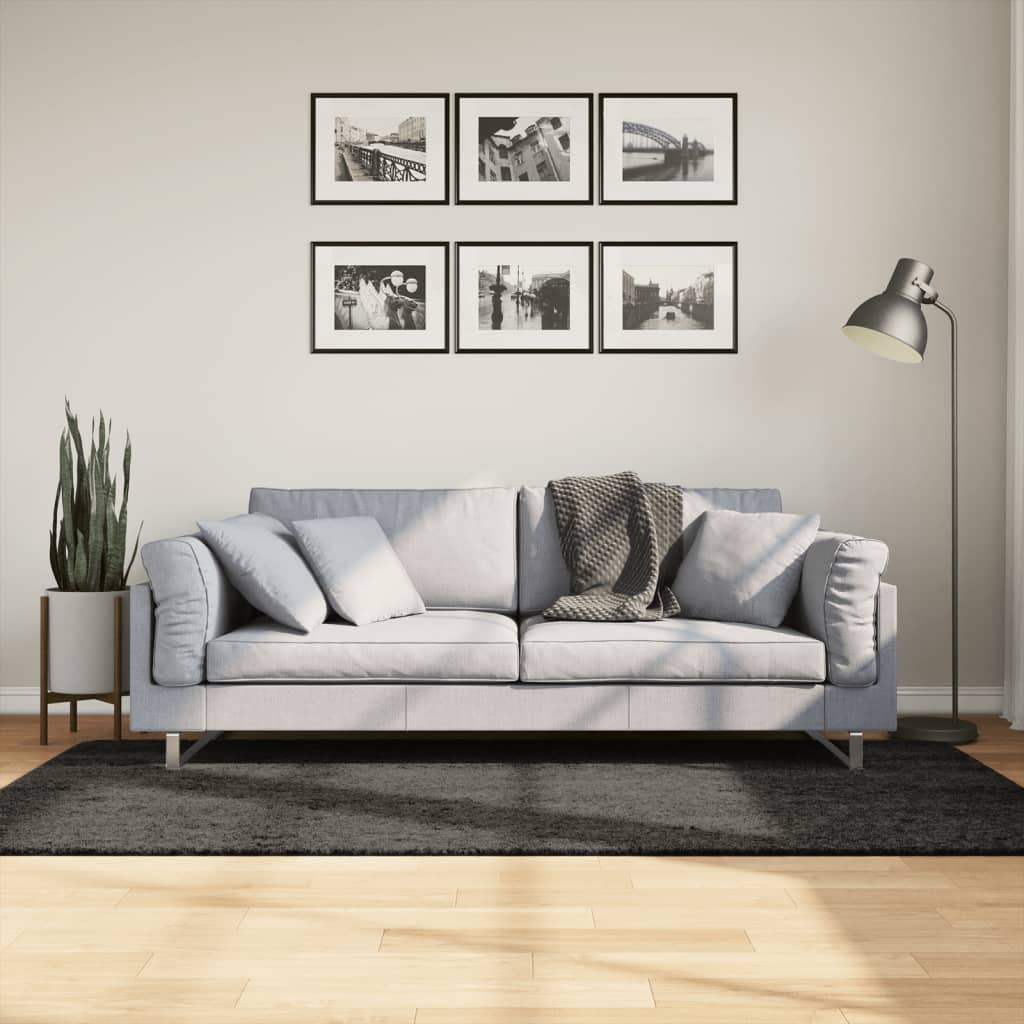 ISTAN High Pile Shiny Rug In Anthracite 100 X 200 Cm