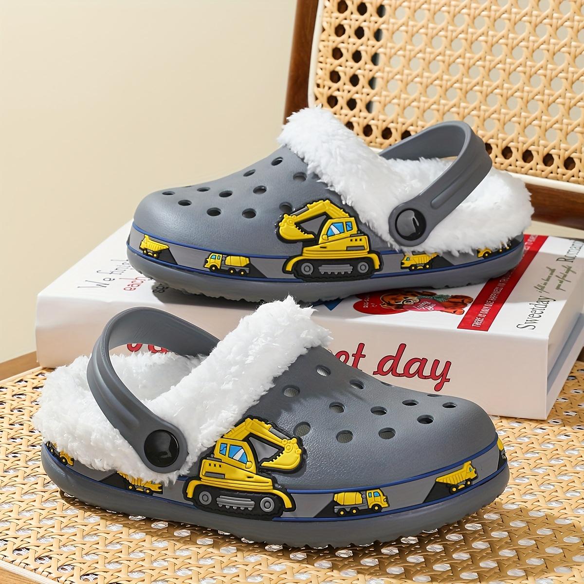 

Флисовые EVA клоги с мультяшным дизайном строительной техники - Теплая зимняя обувь-шлепанцы для осени и зимы, обувь для холодной погоды 31
