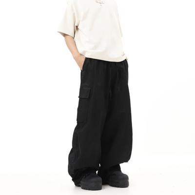 Men Cargo Pants Loose Wide Leg Vintage Style Drawstring Elastic Waist Multi Pockets Hip