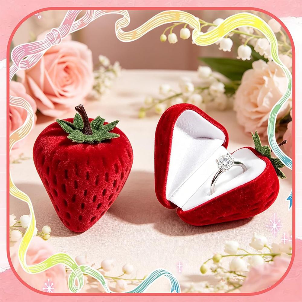 Strawberry Ring Box Strawberry Shaped Velvet Ring Jewelry Storage Box Gift Box Ring Earrings Jewelry Counter Display Props