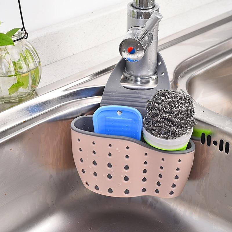 1PC Home Storage Drain Basket Kitchen Sink Holder Adjustable Soap Sponge Hanging Drain Basket Bag
