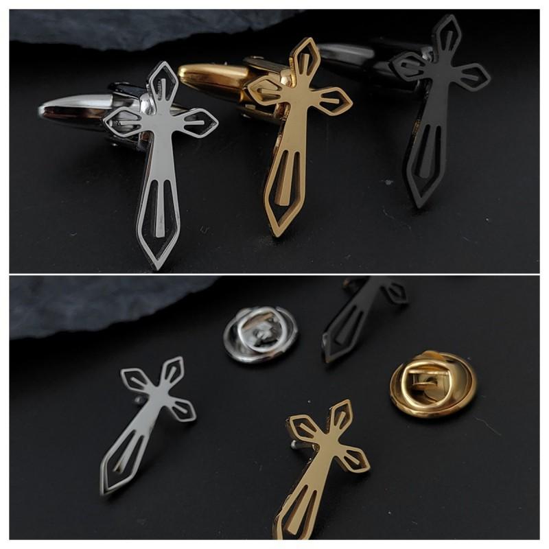 Roman Cross Men's Brooch Cufflinks Suit Dress Accessories Personalized Versatile Clothing
